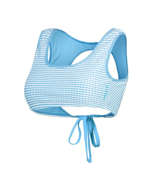 Speedo Blue Wrap Tie Back Bikini Top Horizontal Stripe