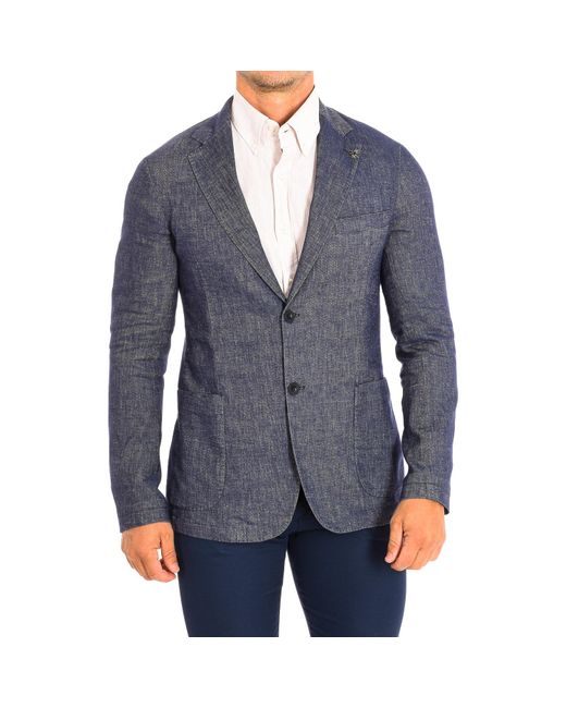 La Martina Blue Long-Sleeved Blazer With Regular Fit Pmja04-Tw338 for men