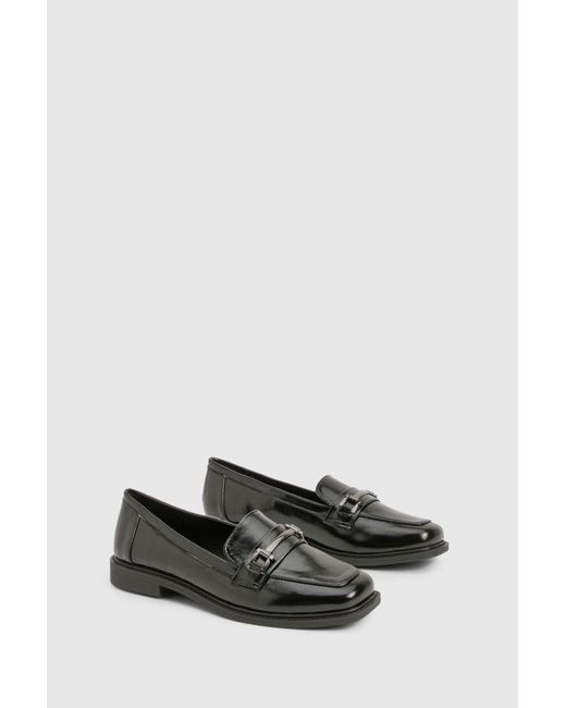 Boohoo Black Wide Fit Hardware Detail Loafers
