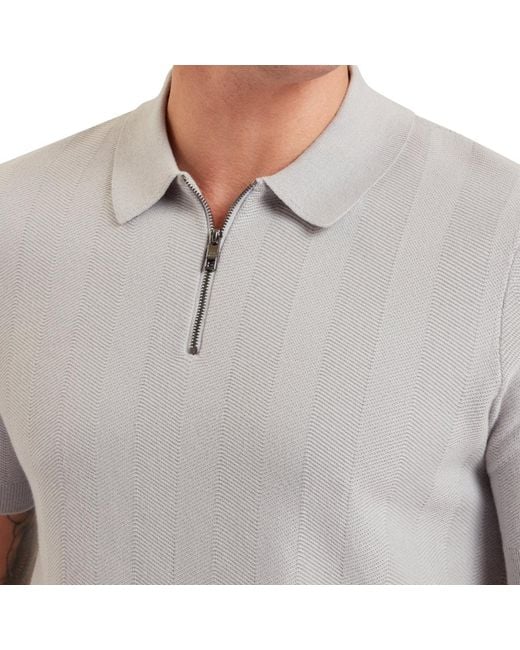 Ted Baker Gray Fourd Herringbone Stitch Zip Polo Shirt for men