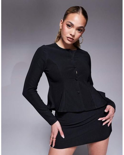 ASOS Blue Co-Ord Long Sleeve Button Up Structured Hem Top
