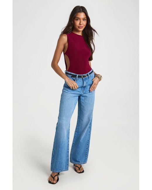 Boohoo Red Slinky Twist Side Detail Cut Out Bodysuit