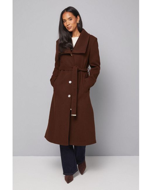 Wallis Brown Knitted Collar Button Through Wrap Coat