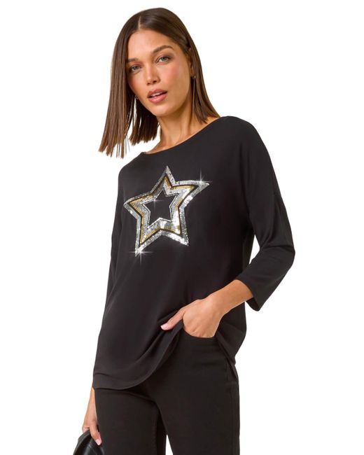 Roman Black Sequin Star Top