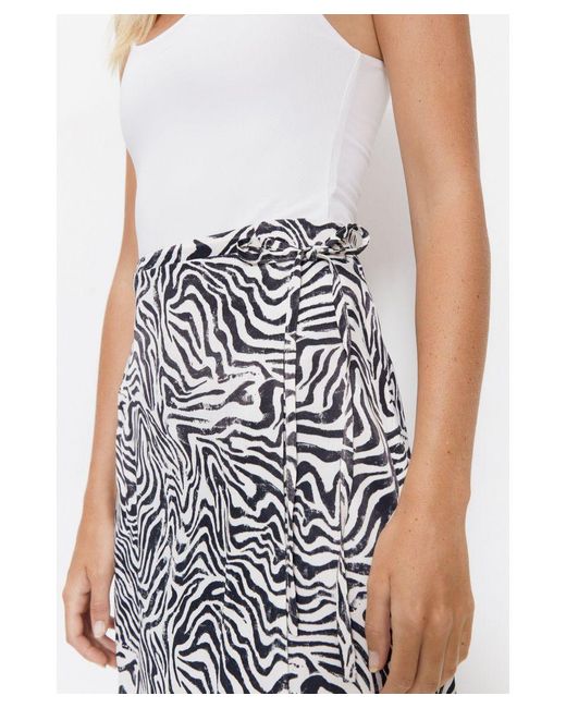 Warehouse White Zebra Satin Wrap Skirt