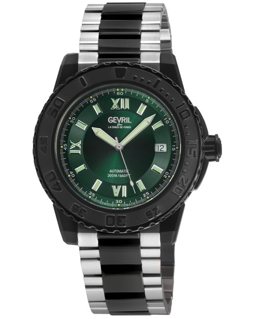 Gevril Gray Seacloud 316L Stainless Steel Case, Bezel, Dial, Two Tones Ip/Blk Bracelet Watch for men