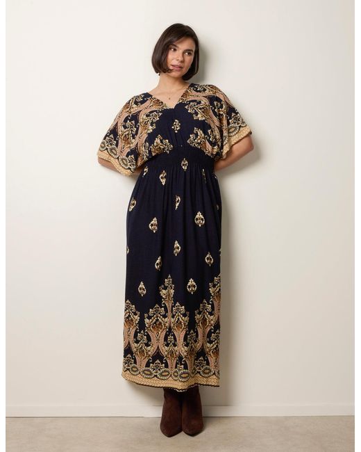 Blue Vanilla Blue Border Print Kimono Dress