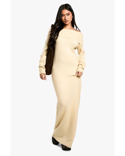 Boohoo Natural Premium Oversized Bardot Neckline Maxi Jumper Dress
