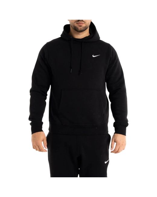 Nike Black Fleece Hoodie Swoosh Logo Overhead Hoody Pullover Sweat for men