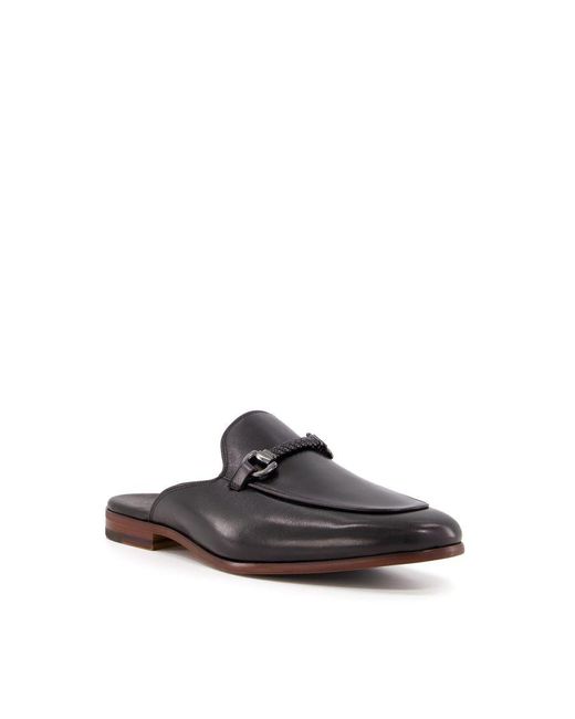 Dune Black Sire Backless Leather Loafers for men