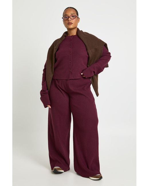 Boohoo Red Plus Ribbed Wide Leg Trouser