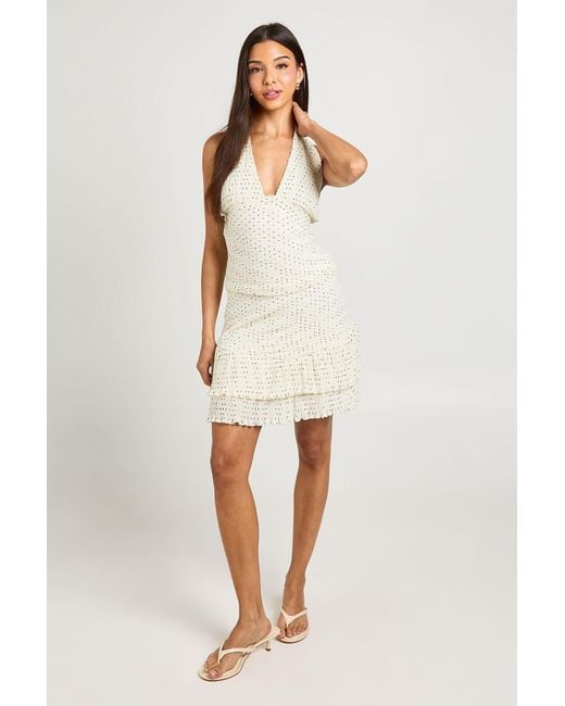 Boohoo Natural Polka Dot Pleated Mini Skirt