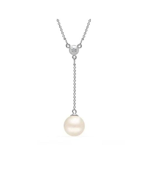 Bibei Metallic Lariat Necklace With Pearl And Cubic Zirconia