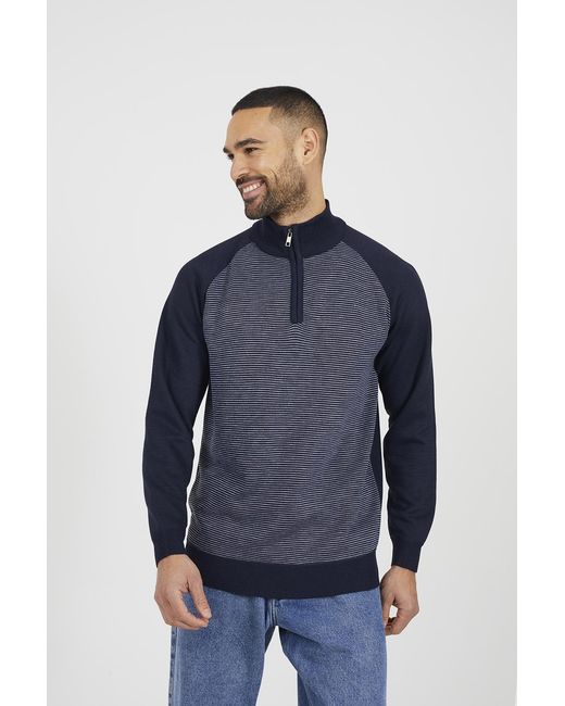 Brave Soul Blue Quarter Zip Funnel Neck Jumper for men