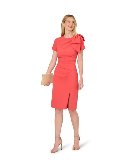 Adrianna Papell Red Pleated Bow Midi Dress