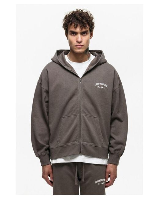Good For Nothing Gray Oversized Cotton Blend Zip Up Hoodie for men