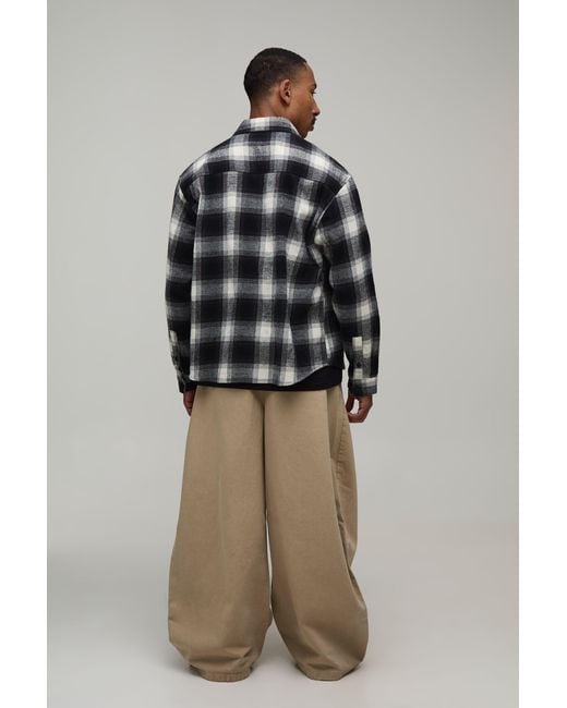 BoohooMAN Brown Barrell Leg Half & Waistband Washed Twill Trousers for men