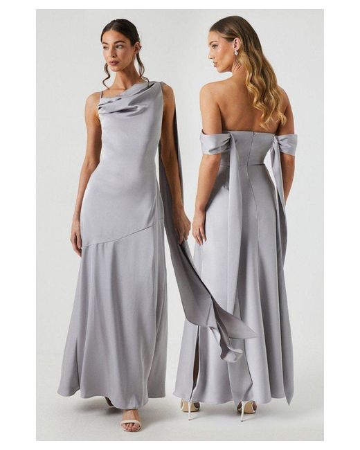 Coast Gray Drape Detail Bias Cut Satin Bridesmaids Dress