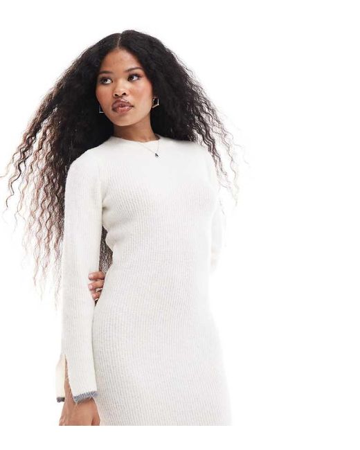 Vila White Super Soft Knitted Midi Dress With Contrast Edge