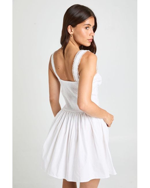 Boohoo White Lace Trim Ruched Bust Mini Dress