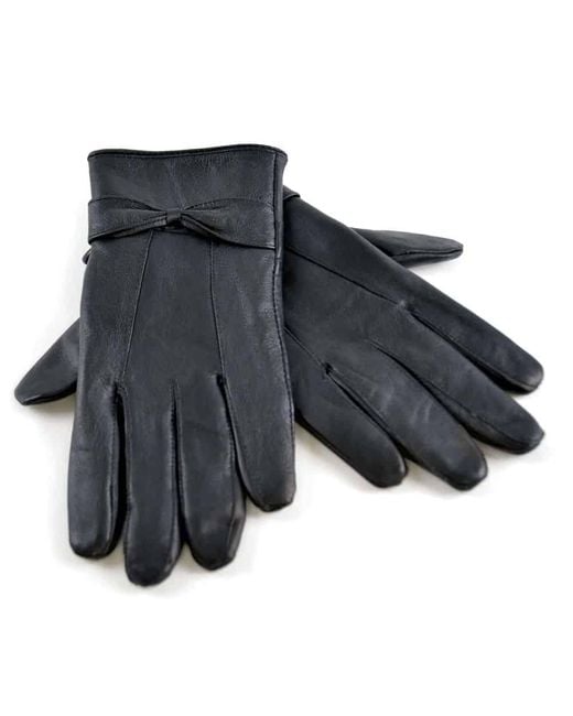Sock Snob Black Ladies Fleece Lined Warm Sheepskin Leather Gloves With Bow