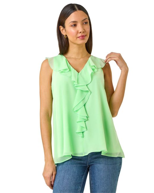 Roman Green Chiffon Ruffle Vest Top