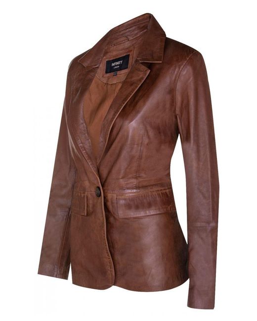 Infinity Leather Brown One Button Blazer Jacket-Newhaven