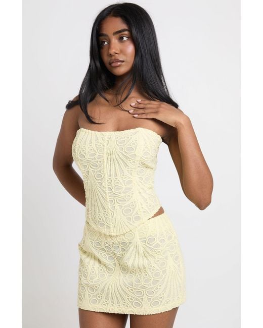 Boohoo Natural Sheer Lace Bandeau Corset Top
