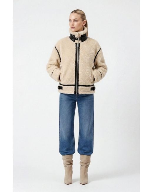 Elle Blue Delia Cropped Faux-Shearling Aviator Jacket