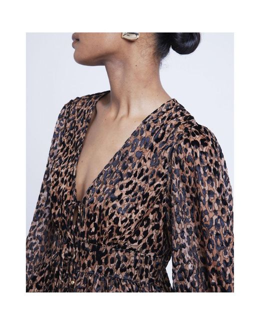 River Island White Blouse Leopard Print Tie Front Viscose