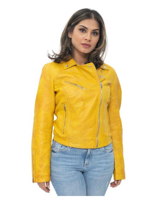 Infinity Leather Yellow Classic Biker Brando Jacket-Baku