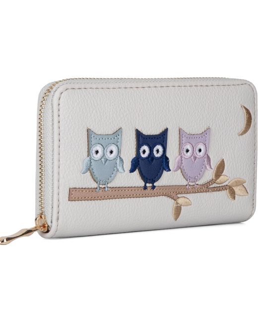 Woodland Leathers Black Rfid Wallet, Zip Around Purse Owl Design