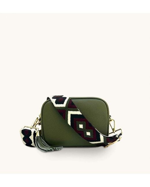 Apatchy London Olive Green Leather Crossbody Bag With Port & Diamond