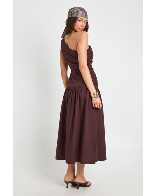 Boohoo Purple Cotton Poplin One Shoulder Ruched Midaxi Dress