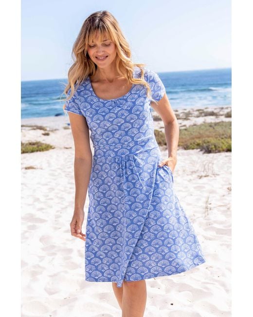 Mountain Warehouse Blue Orchid Patterned Uv Summer Dress With Side Pockets Holiday Beach Cotton
