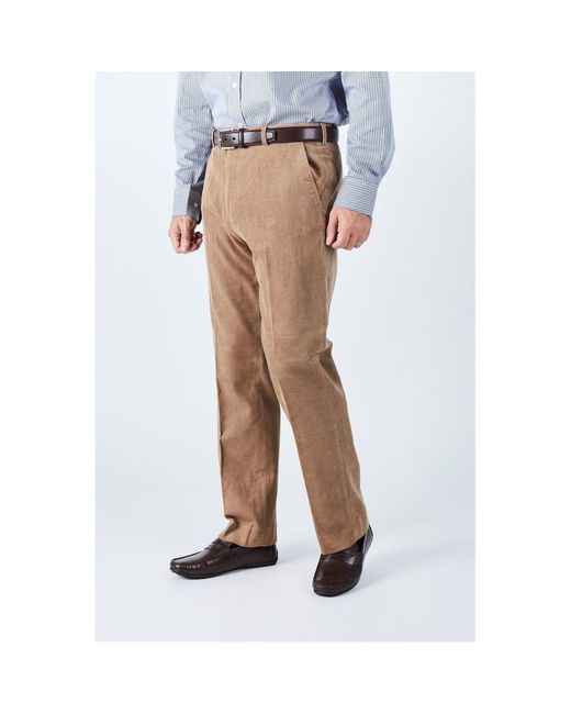 Harvey and Jones Brown Corduroy Regular Fit Trousers for men