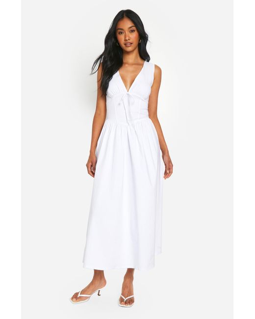 Boohoo White Tie Front Milkmaid Midaxi Dress