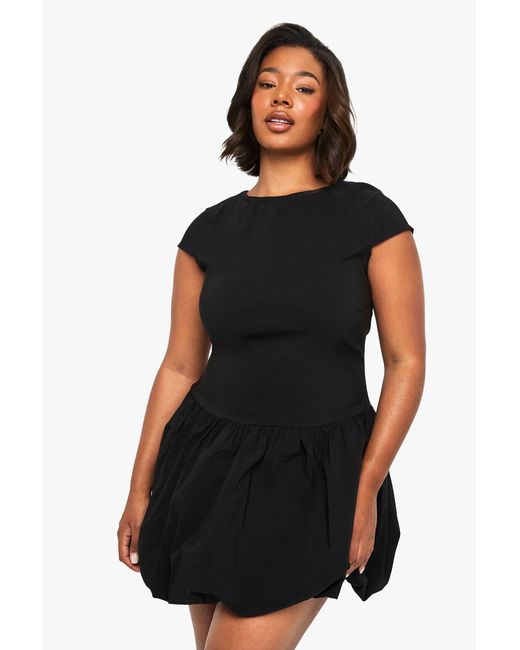 Boohoo Black Plus Bengaline Cap Sleeve Puffball Mini Dress