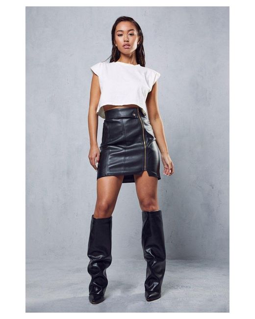 MissPap Gray Premium Leather Look Biker Mini Skirt