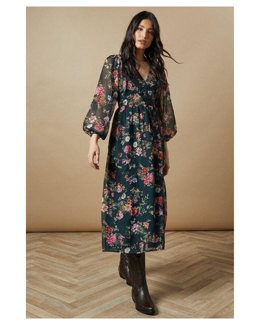 Oasis Black Bow Back Chiffon Midi Dress