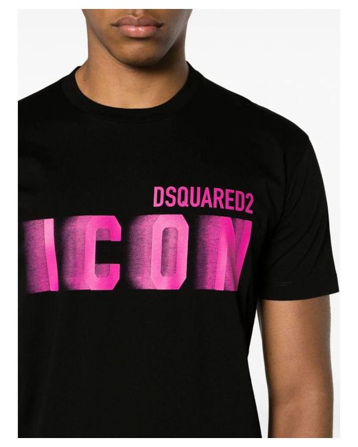DSquared² Icon Blur Cool Pink Logo Katoenen T-shirt In Zwart in het Black voor heren