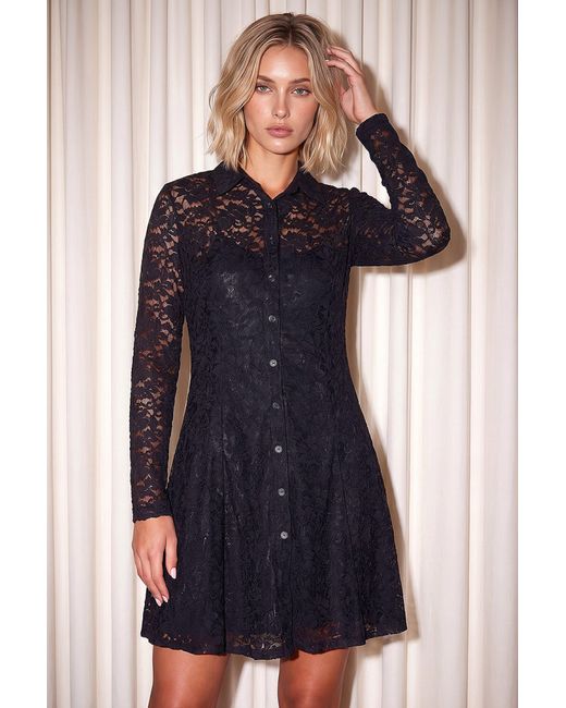 D.u.s.k Blue Lace Buttoned Shirt Dress