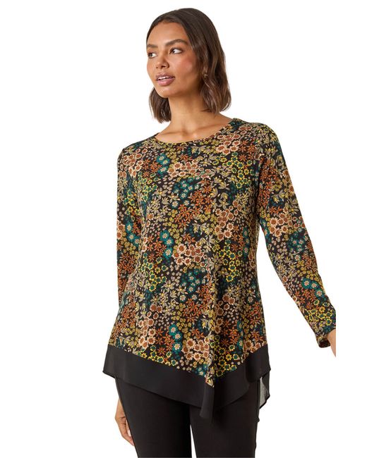 Roman Green Ditsy Floral Print Tunic Top