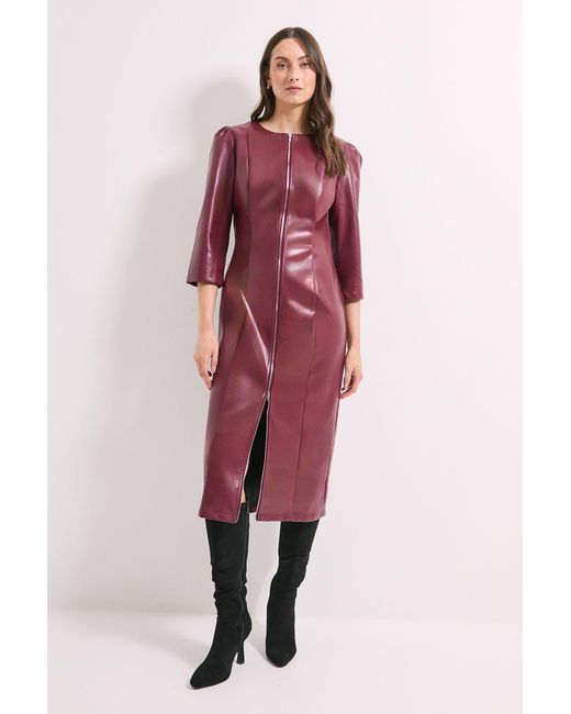 PRINCIPLES Red Pu Long Sleeve Column Midi Dress