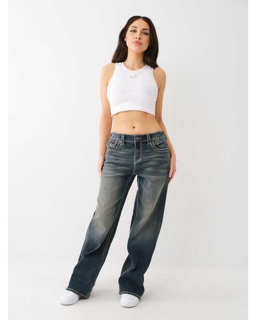 True Religion White Bobbi Baggy Jean Big T Flap
