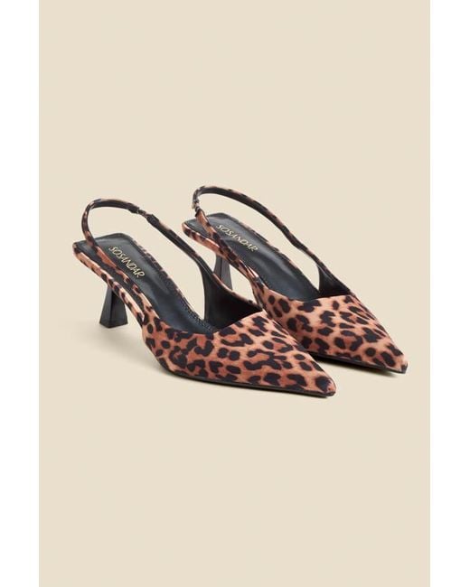 Sosandar Natural Leopard Print Kitten Heel Slingback Court Shoes