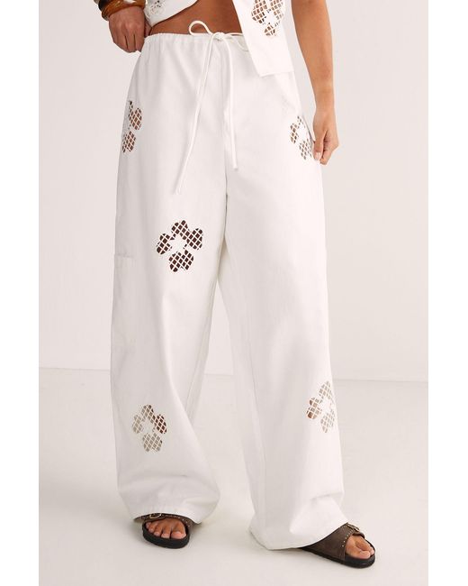 Nasty Gal Pink Floral Cutwork Cargo Pants