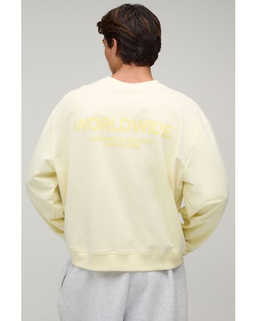BoohooMAN Natural Oversized Boxy Worldwide Print Sweatshirt for men