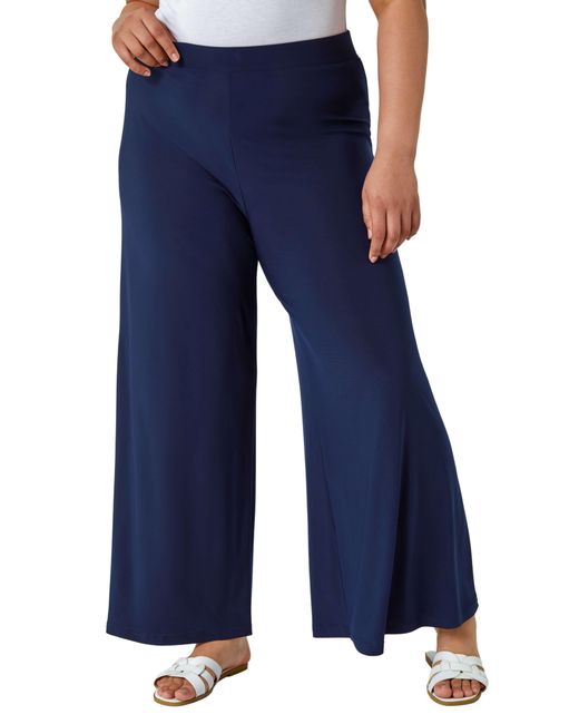 Roman Blue Curve Elastic Waist Wide Leg Trousers