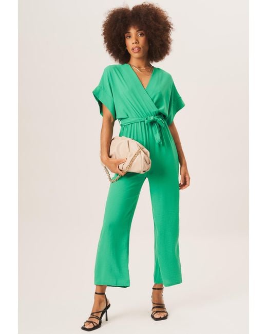 Gini London Green Dropped Shoulder Wrap Midi Jumpsuit